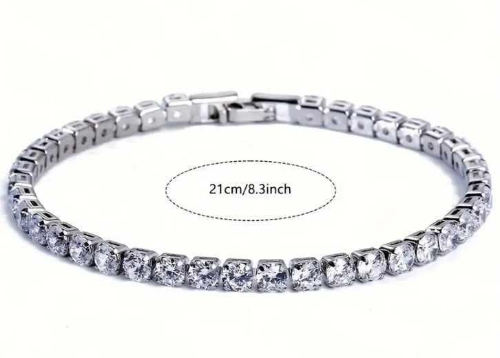 SPARK Iced Out Bracelet shown from top view with 'Zirconia' branding, highlighting bold hip hop design and polished silver craftsmanship