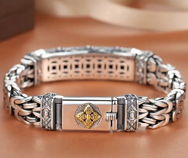 WISDOM Bracelet worn on wrist, highlighting bold masculine design and symbolic gold accent