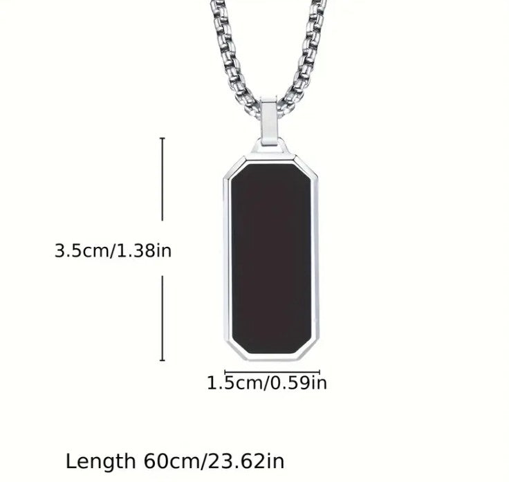 Pendant dimensions of VEGAS Necklace: 39 mm x 18 mm with 60 cm chain length, shown with clean minimalist styling