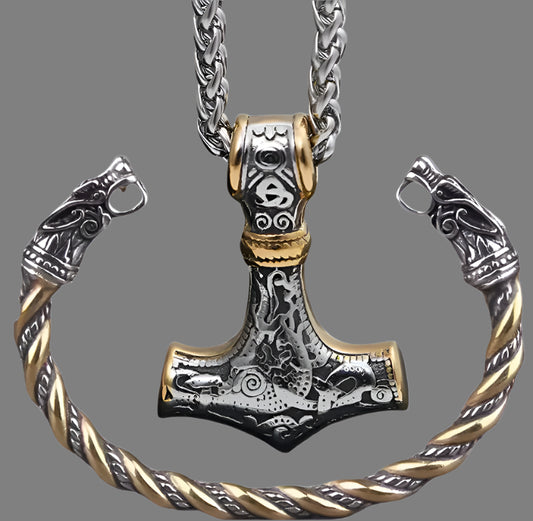 TALISMAN - VIKINGS INTREND INDUSTRIAL STYLE - SET OF PENDANT/NECKLACE/BRACELET